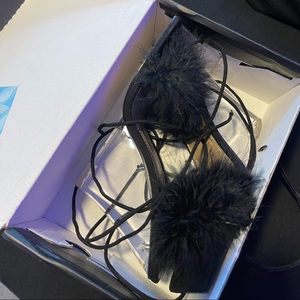 Fashion Nova black/clear heel with fur
